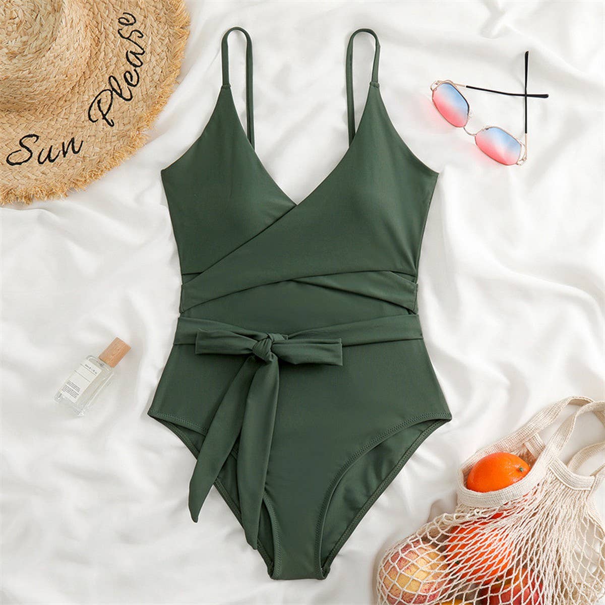 SEXY V NECK CROSS WAIST ONE PIECE SWIMSUIT_CWMW0629