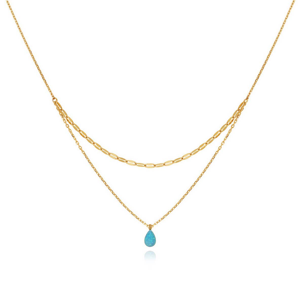 BLUE TEARDROP GLITTER DOUBLE LAYER NECKLACE_CWAJE1579