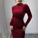 Temperament Solid Color Slim High Waist Dress