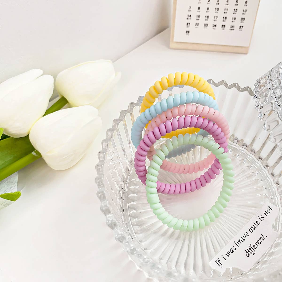 SYMPHONY CREAM TELEPHONE WIRE HAIR TIES 5 PACK_CWAHA1095