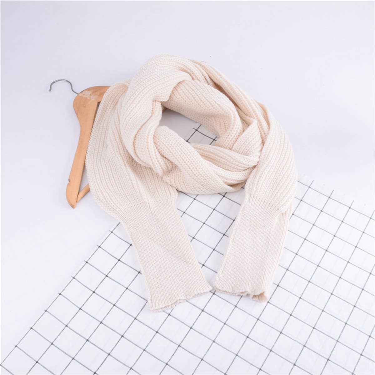 Cwasc1794_Elongated Solid Color Knitted Scarf With Sleeves