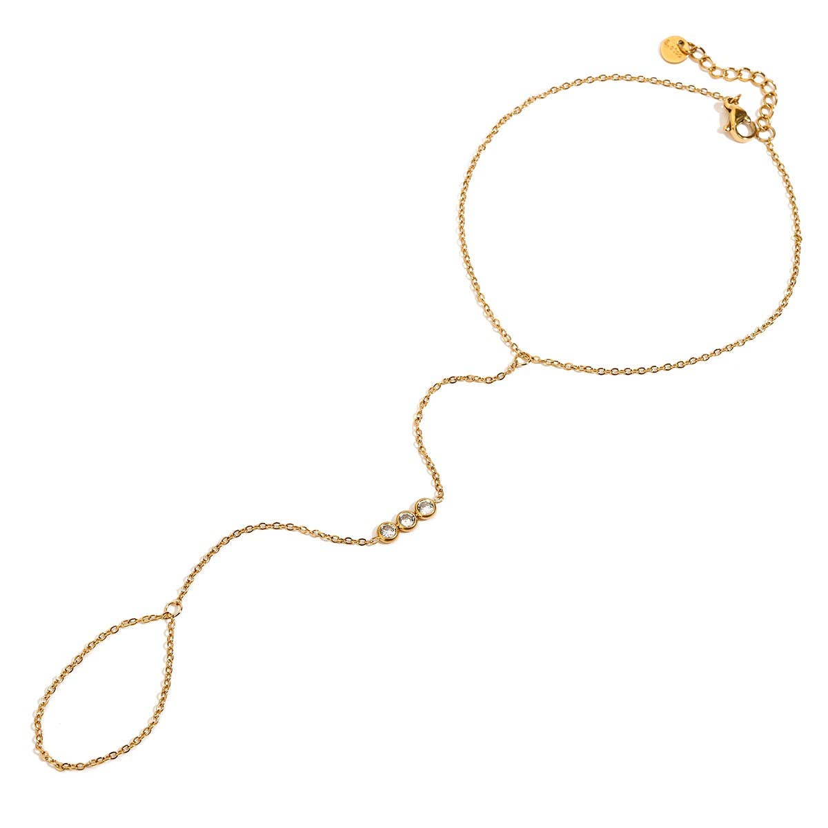 Trendy Triple Zircon Ring Anklet, 18K Gold Steel