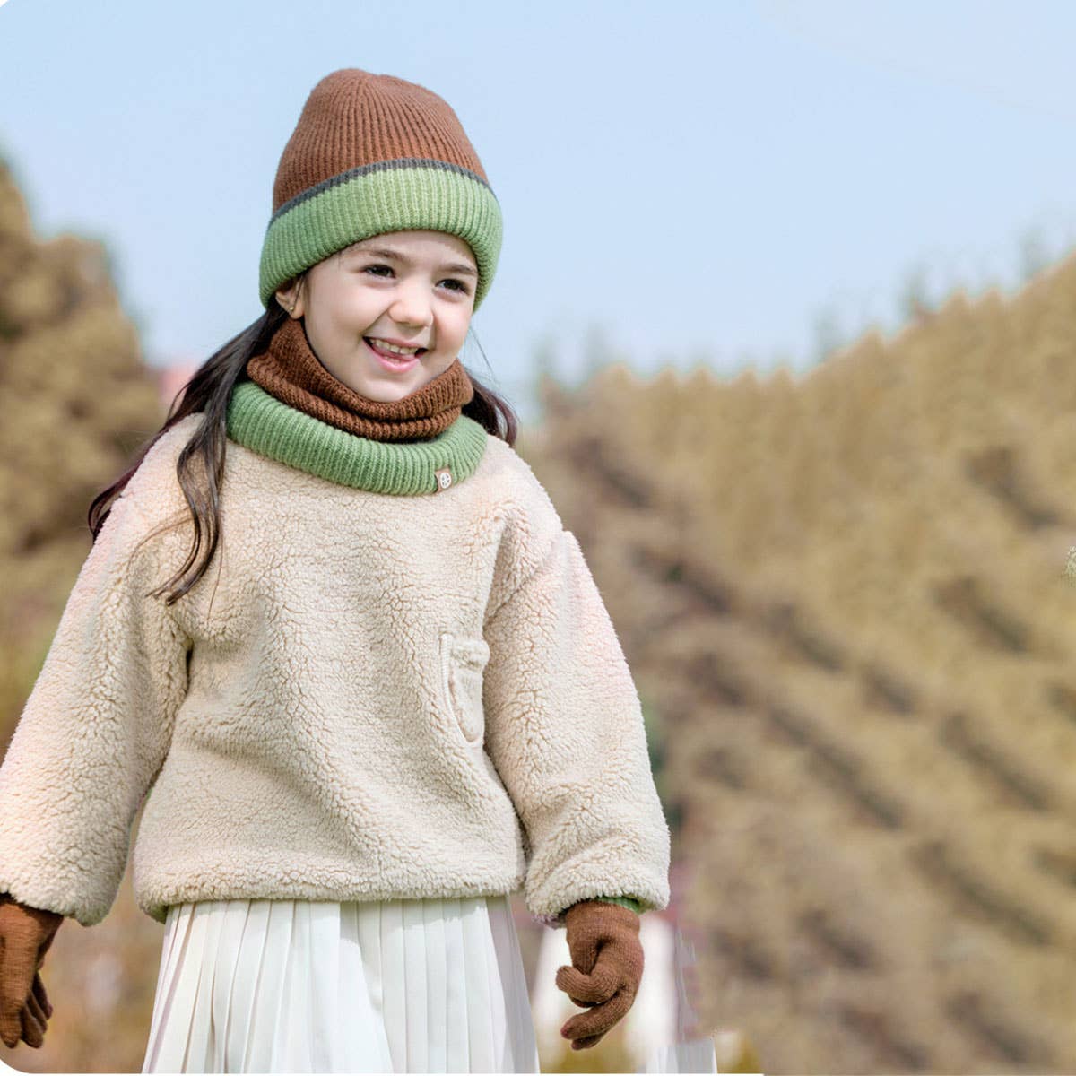 Winter Childrens Knitted Color Matching Scarf Set_Cwmm2872