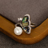 Zircon Pearl Colorful Natural Abalone Ring_Cwmm4298