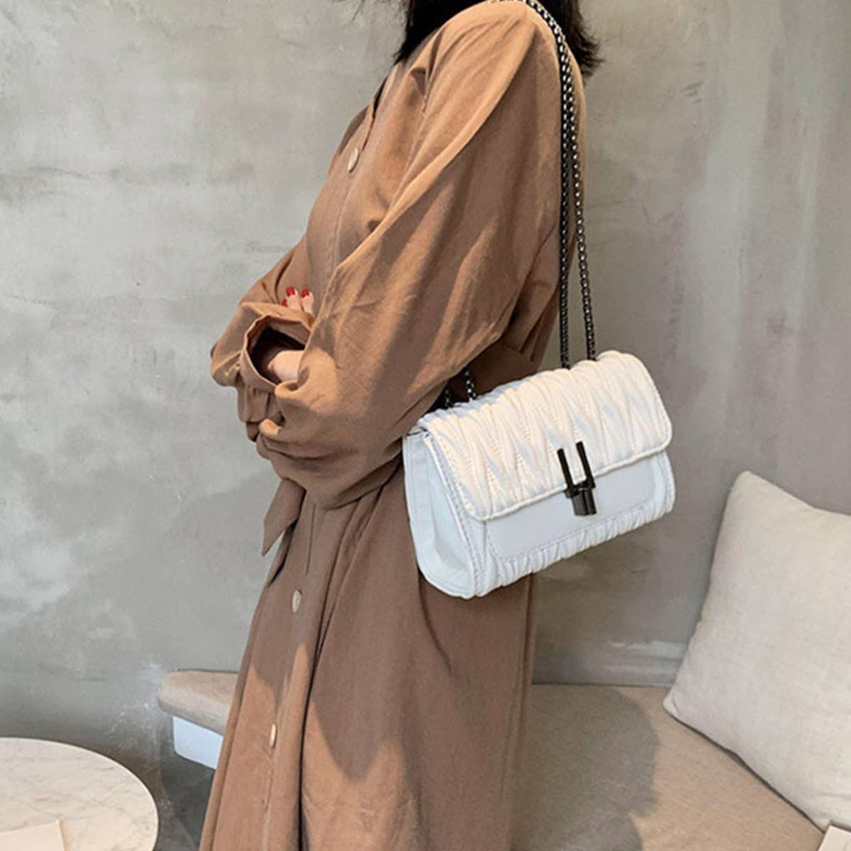 PLEATED CHAIN BAG ONE SHOULDER CROSSBODY BAG_CUAB0164