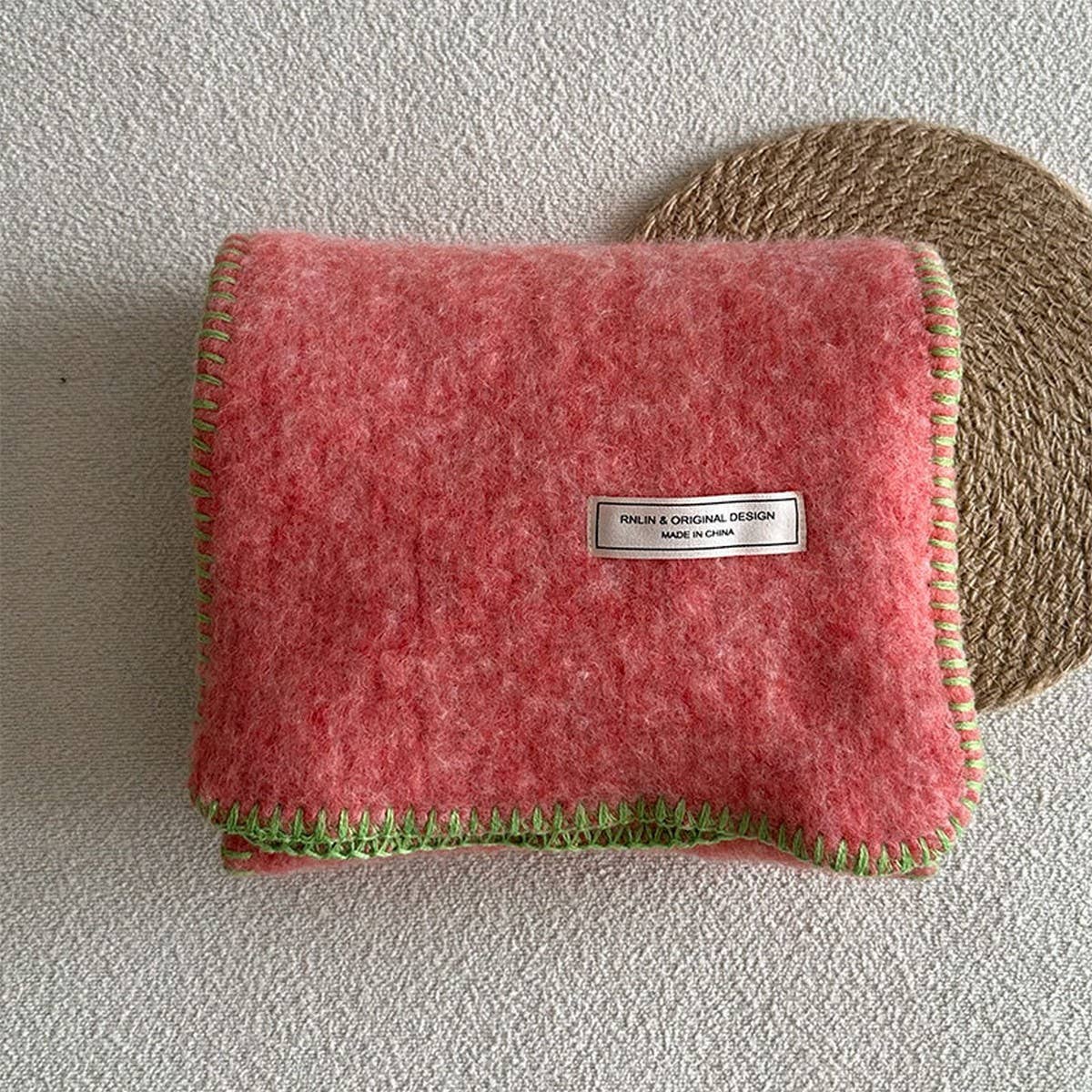 SOLID WOOL BLEND KNIT SCARF COLOR BLOCKED TRIM_CWASC2291