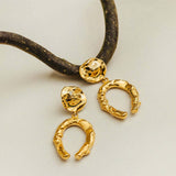 IRREGULAR HOOP HORSESHOE ZIRCON 18K GOLD EARRINGS_CWAJE5062