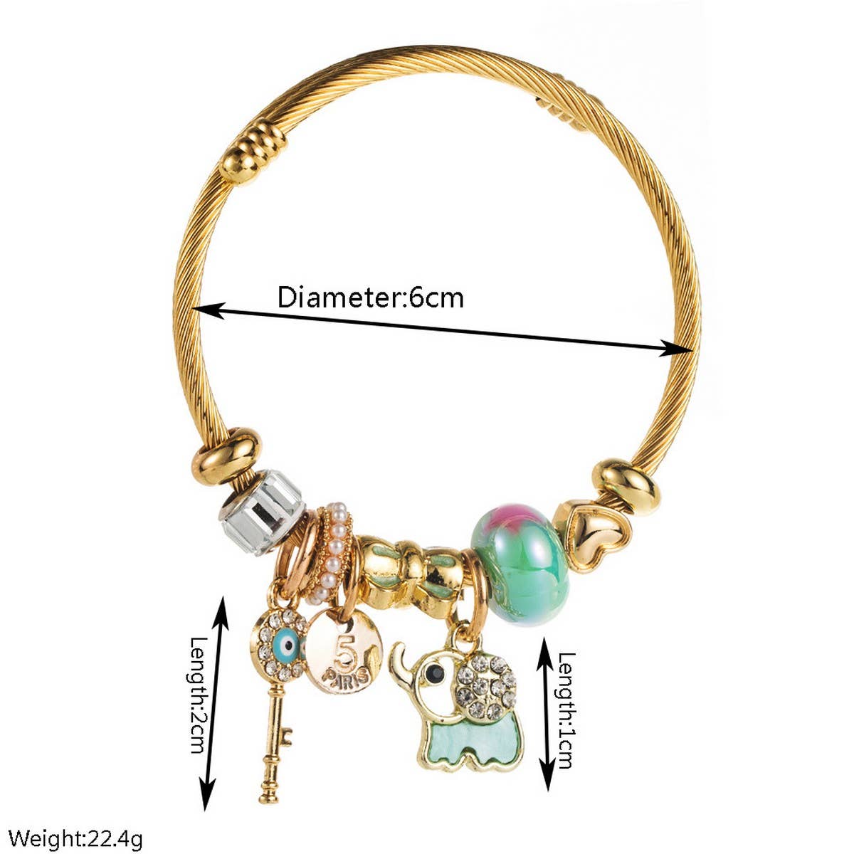 Trendy Elephant Key Letter Beaded Steel Bracelet_Cwmm8567