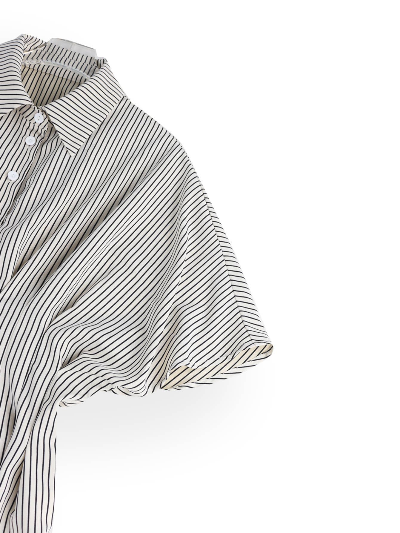 Versatile Striped Pleated Cinched Waist Shirt