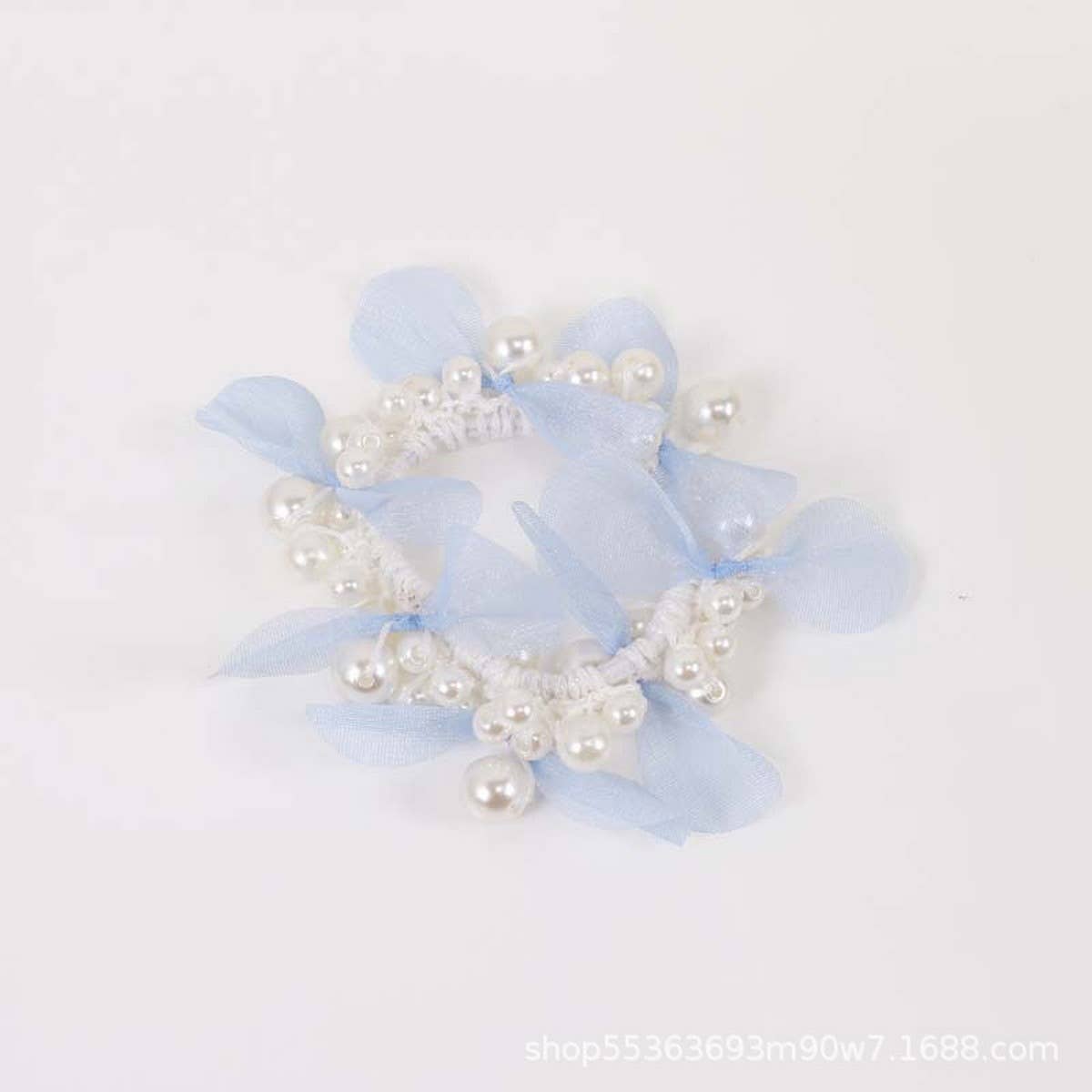 ELEGANT LACE PEARL HAIR TIE BUN PONYTAIL BAND_CWAHA6875