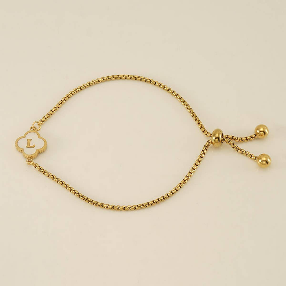 Cwaje1959_Adjustable Four Leaf Clover Letter Shell Bracelet