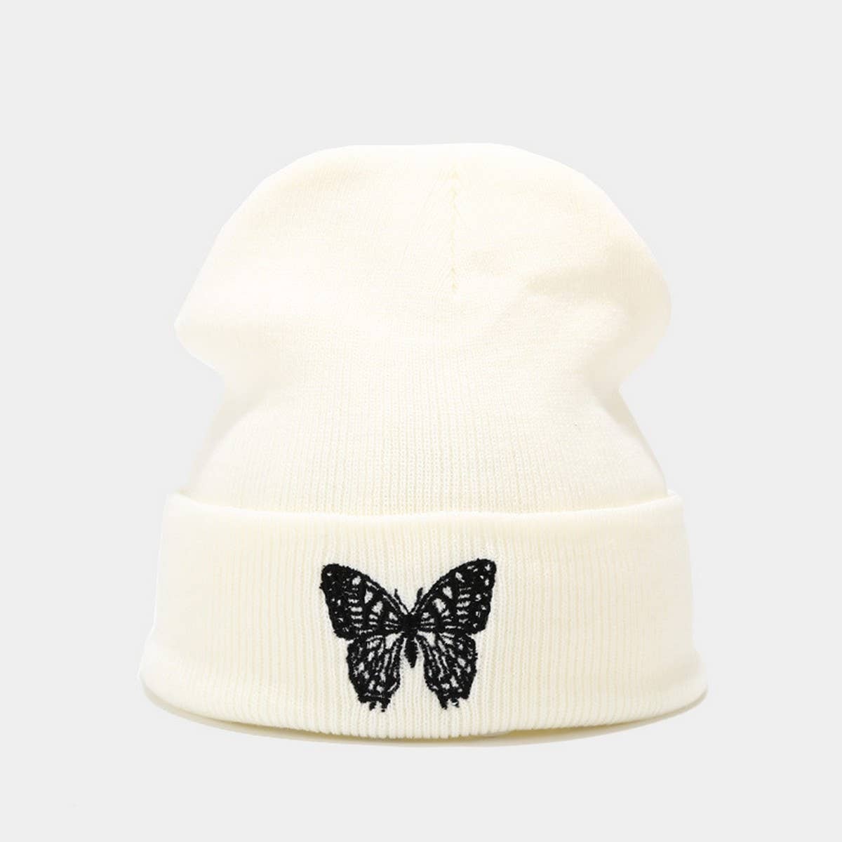 BUTTERFLY EMBROIDERY ALL MATCH WARM KNITTED HAT_CWAH2132