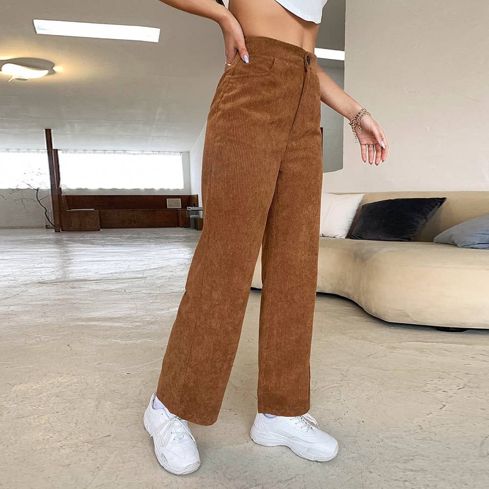 Straight-Leg Corduroy Pants With Button Pockets