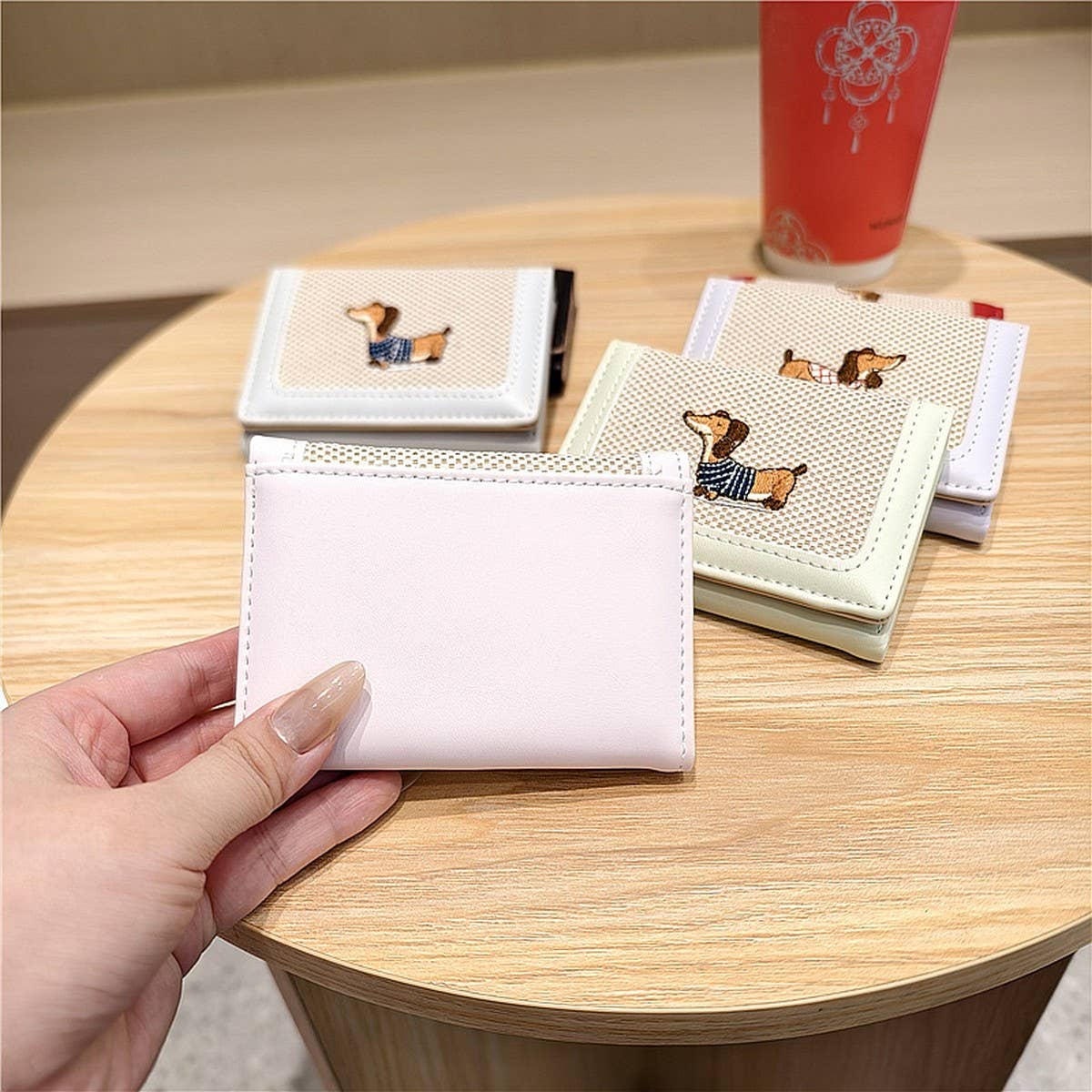 Cute Embroidered Dachshund Tricolor Trifold Wallet_Cwab06209
