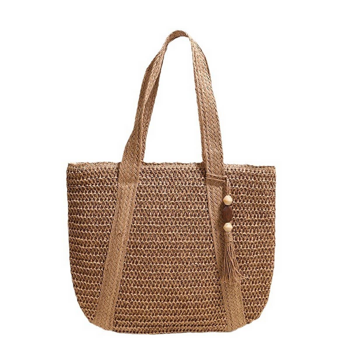 SOLID COLOR ONE SHOULDER BEACH STRAW BAG_CWAB1866