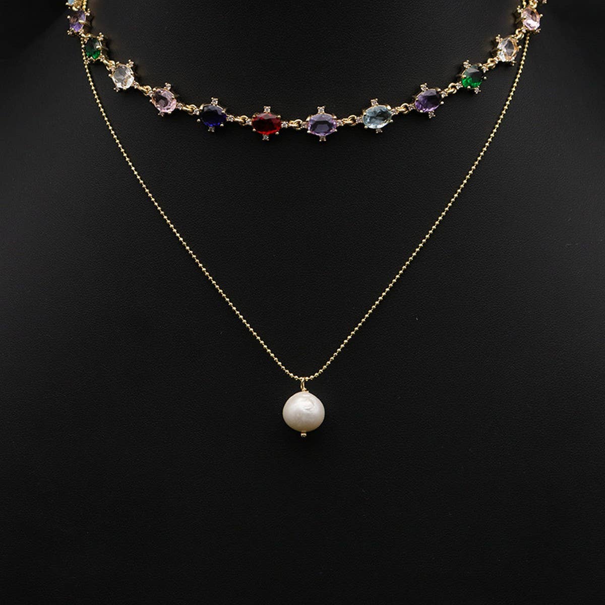 HIGH GRADE MULTI LAYER ZIRCON PEARL NECKLACE_CWAJE3862
