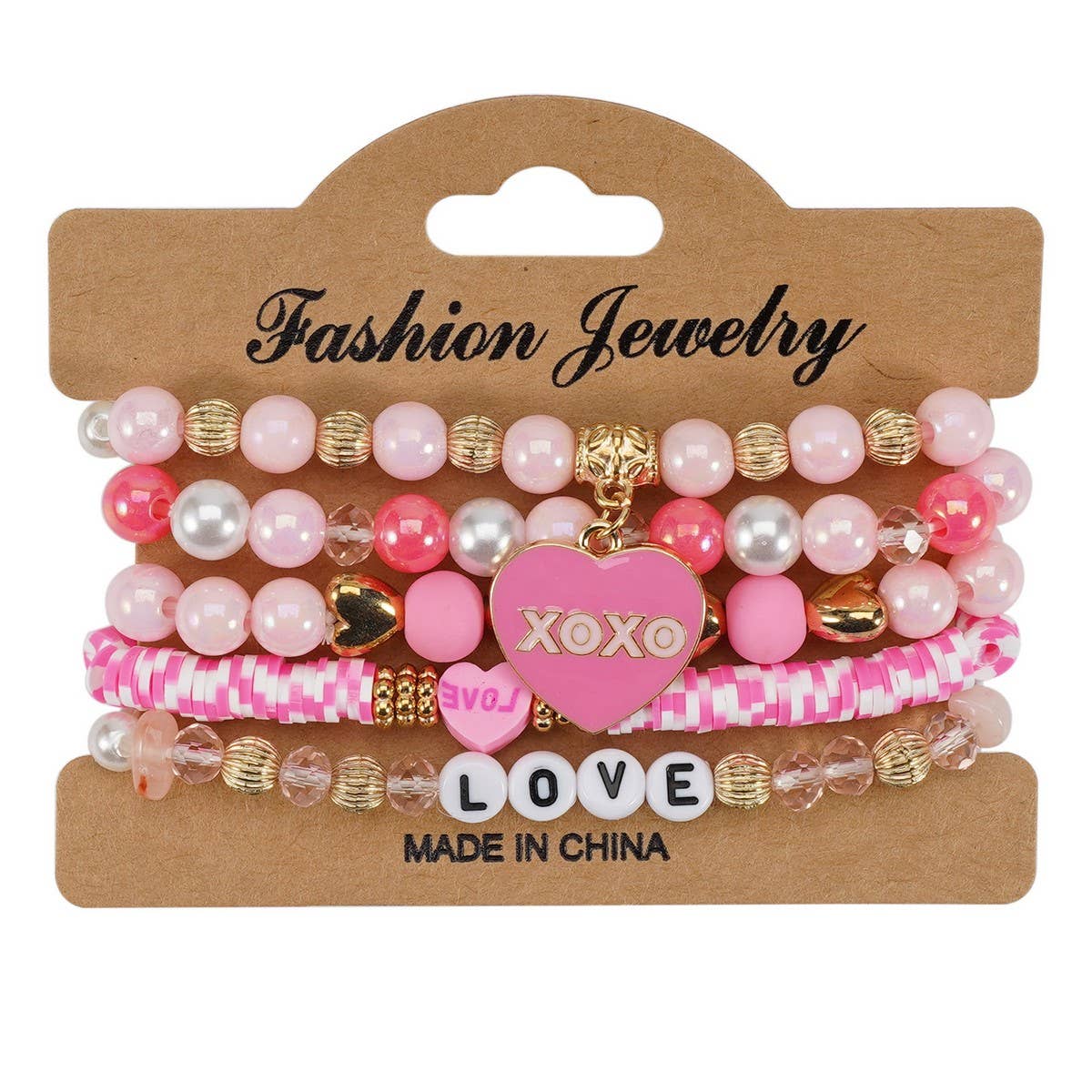 Cwaje05693_Valentine Heart Crystal Beaded Elastic Bracelet
