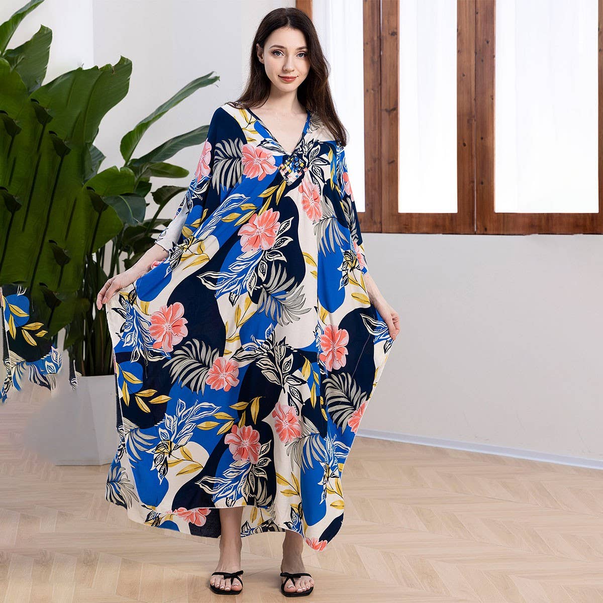 RAYON PRINTED OVERSIZED CAFTAN BEACH DRESS_CWMM6211