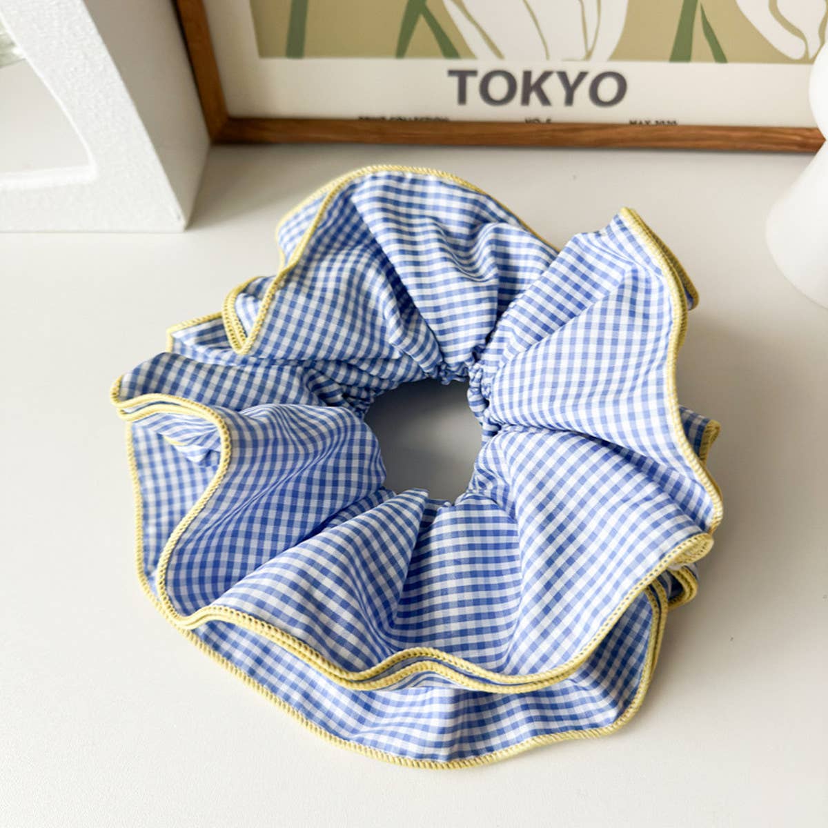 NICHE RETRO PLAID RUFFLED HAIR RING HAIR ROPE_CWAHA1352