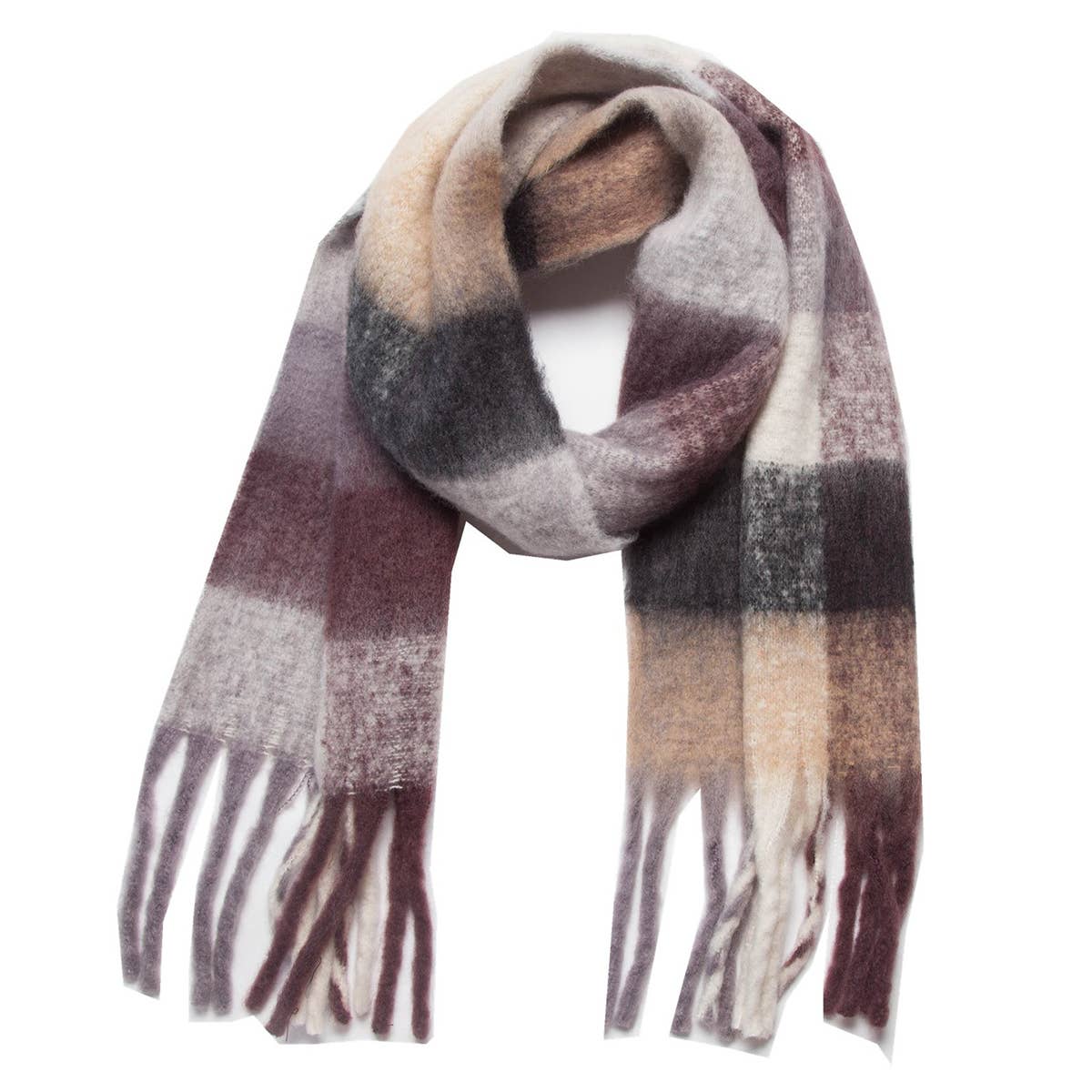 CHUNKY PLAID MOHAIR LOOK SCARF WITH FRINGES_CWASC0119