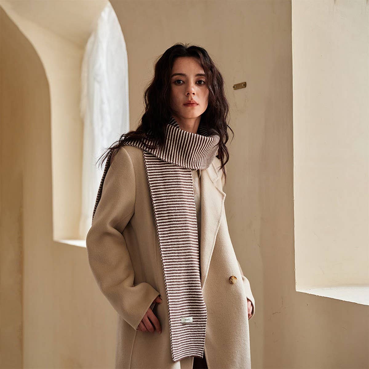 100% WOOL KNIT SCARF STRIPED SLIM WINTER WRAP_CWASC2295