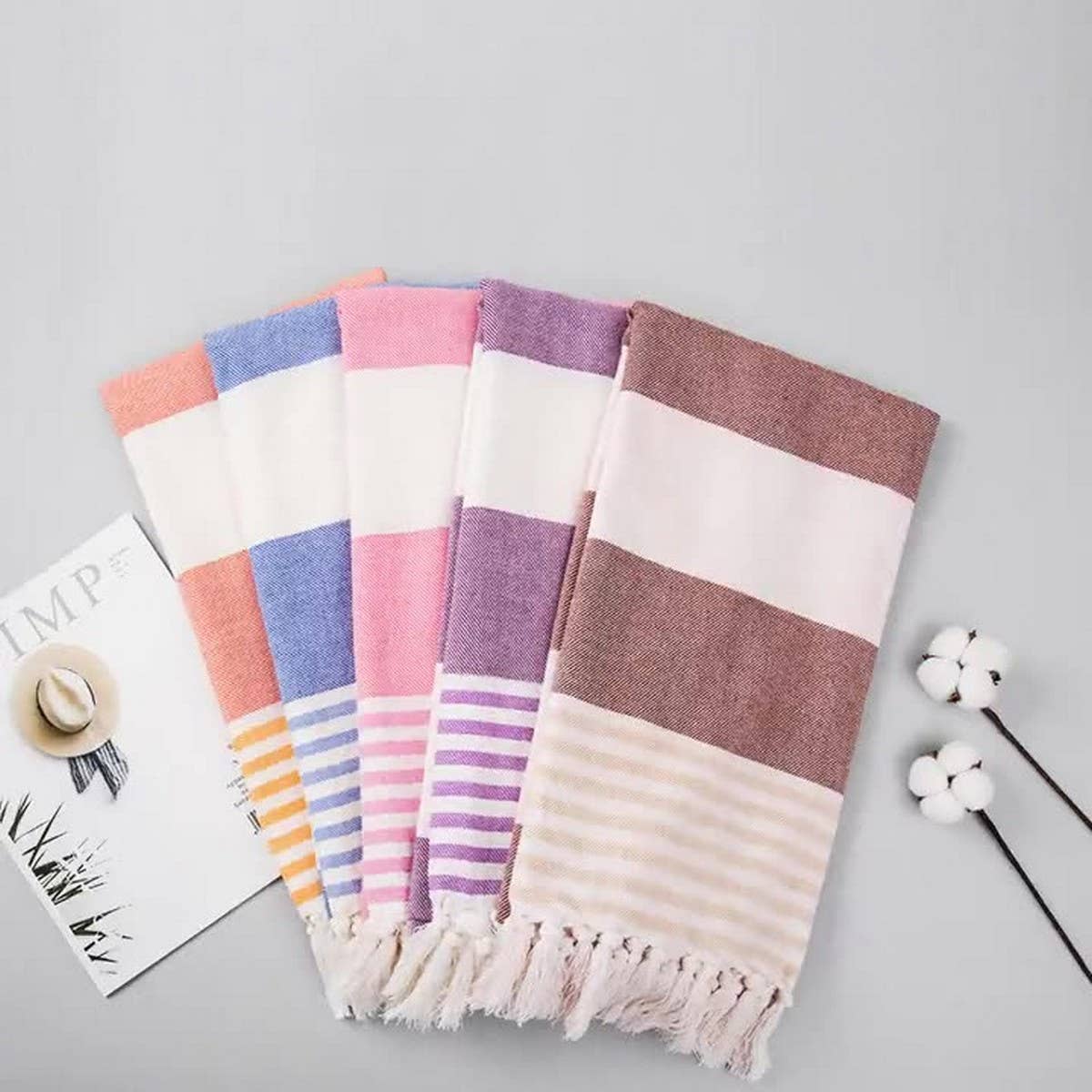 STRIPED COTTON TASSEL TURKISH BEACH TOWEL_CWMM7663