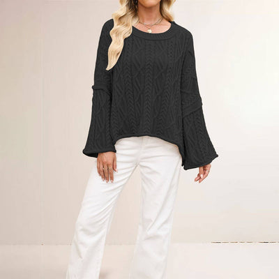 Plus Size Short Solid Cable Knit Sweater Women_Cwoswl07176