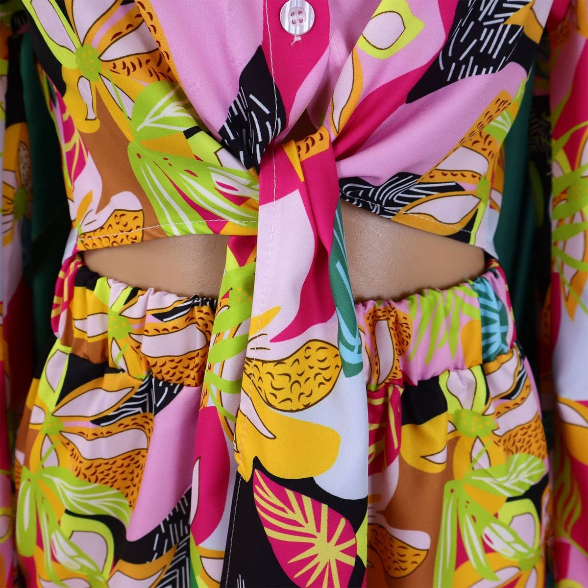 PRINTED TIE SHIRT WIDE LEG PANTS TWO PIECE SET_CWSTB1139