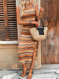 Striped Sleeveless Square Neck Vacation Dress