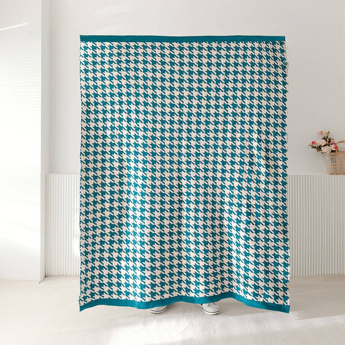 Versatile Houndstooth Knitted Wool Throw Blanket_Cwmm2386