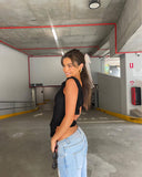 U-Neck And Black Fungus Edges Irregular Vest