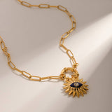 OIL DRIP RHINESTONE SUNFLOWER DEVILS EYE NECKLACE_CWAHA0913