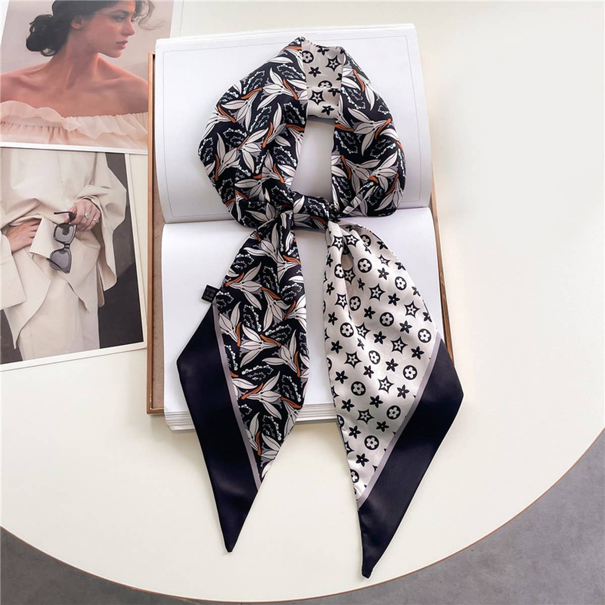 FASHIONABLE DOUBLE LAYER RIBBON ANGLED HEAD SCARF_CWASC1515
