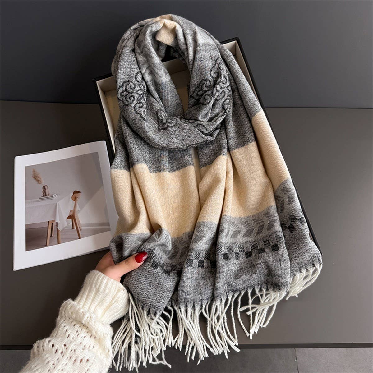 Winter Plaid Colorblock Tassel Scarf Wrap Unisex_Cwasc03273