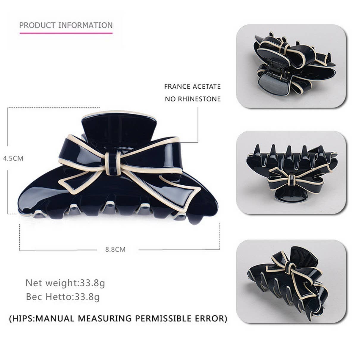 ACETATE DOUBLE SIDED BOW CLIP SHARK CLIP_CWAHA4238