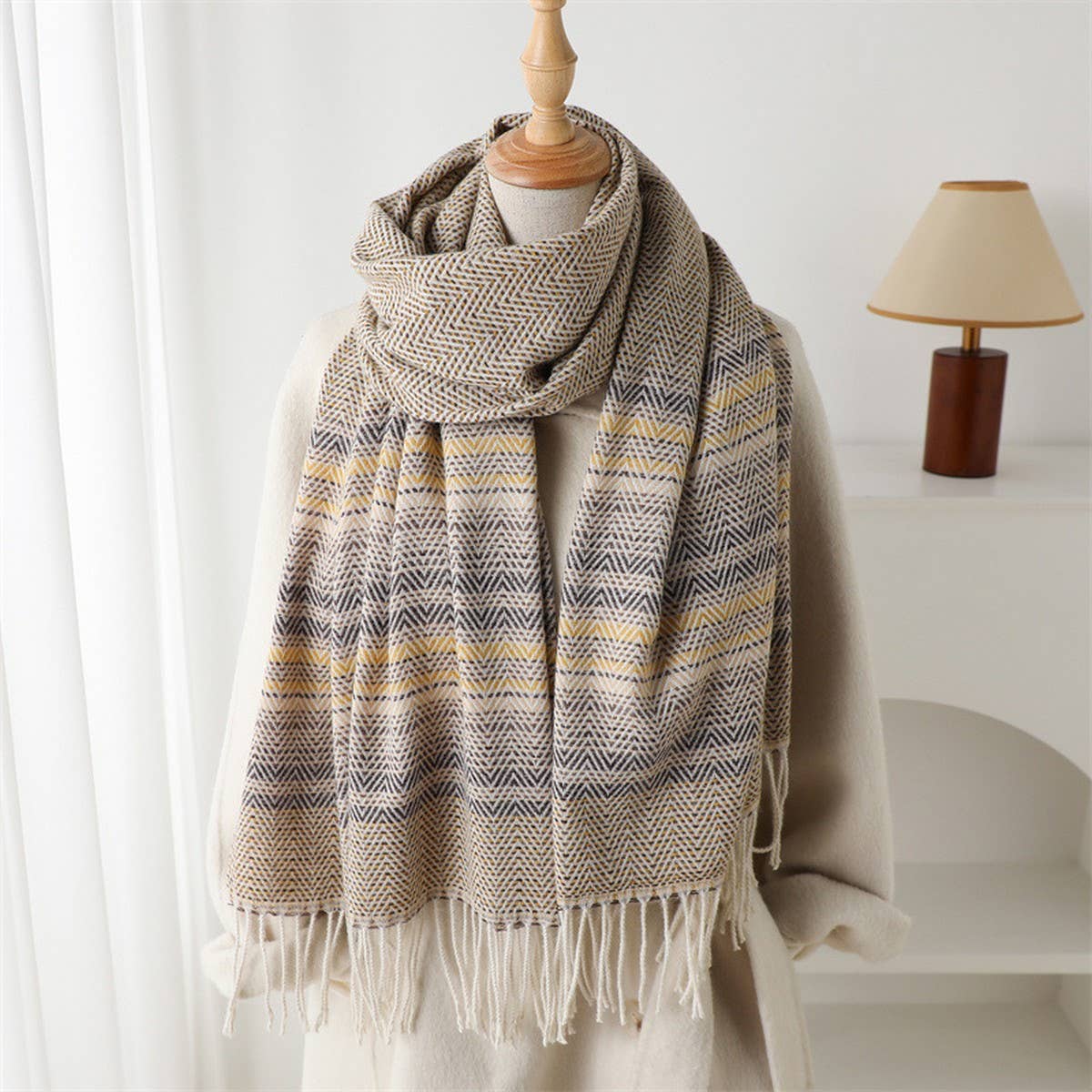 CLASSIC CHECKERED SHAWL SCARF WITH SOFT TASSELS_CWASC2766