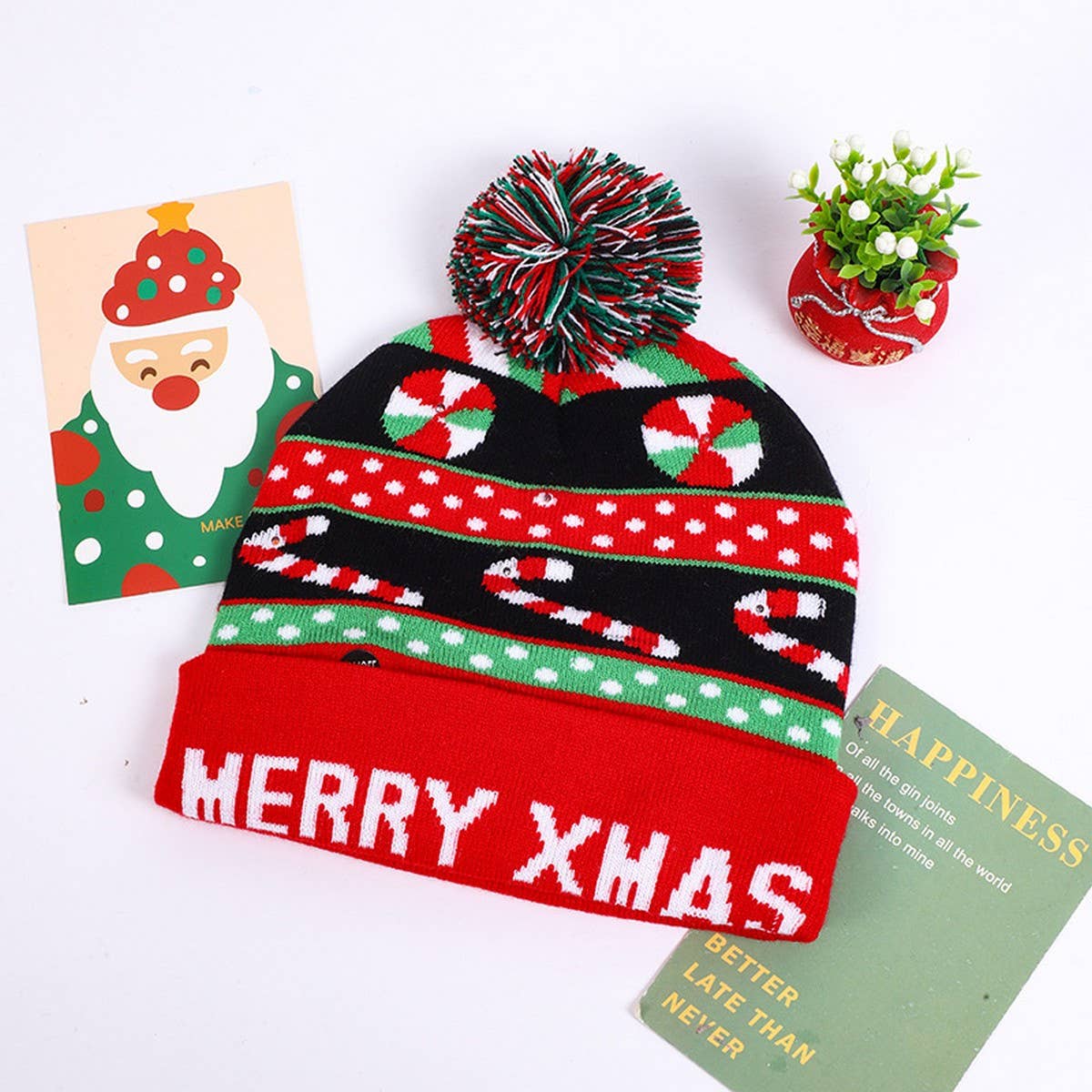 CHRISTMAS LED LIGHT GLOWING KNITTED CHRISTMAS HAT_CWAH2314