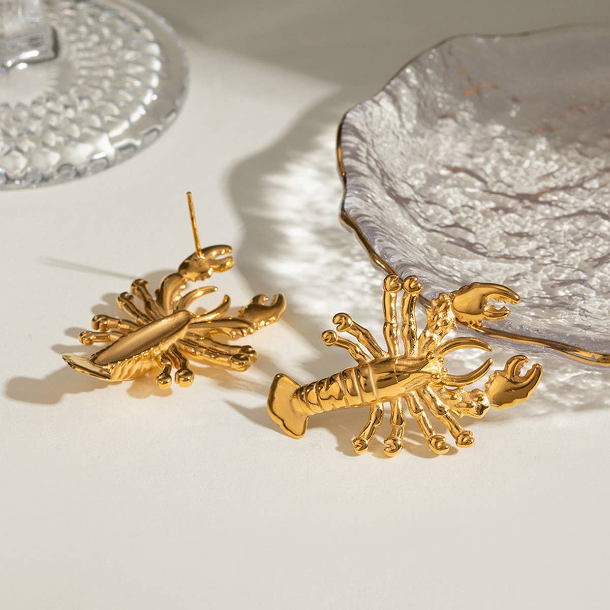 18K GOLD TITANIUM STAINLESS STEEL LOBSTER EARRINGS_CWASC1676