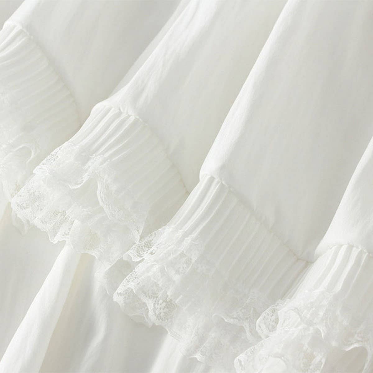 LACE PATCHWORK RUFFLE HEM HIGH WAIST MAXI SKIRT_CWBMS0356