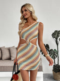 Vacation Style Striped Single-Shoulder Dress