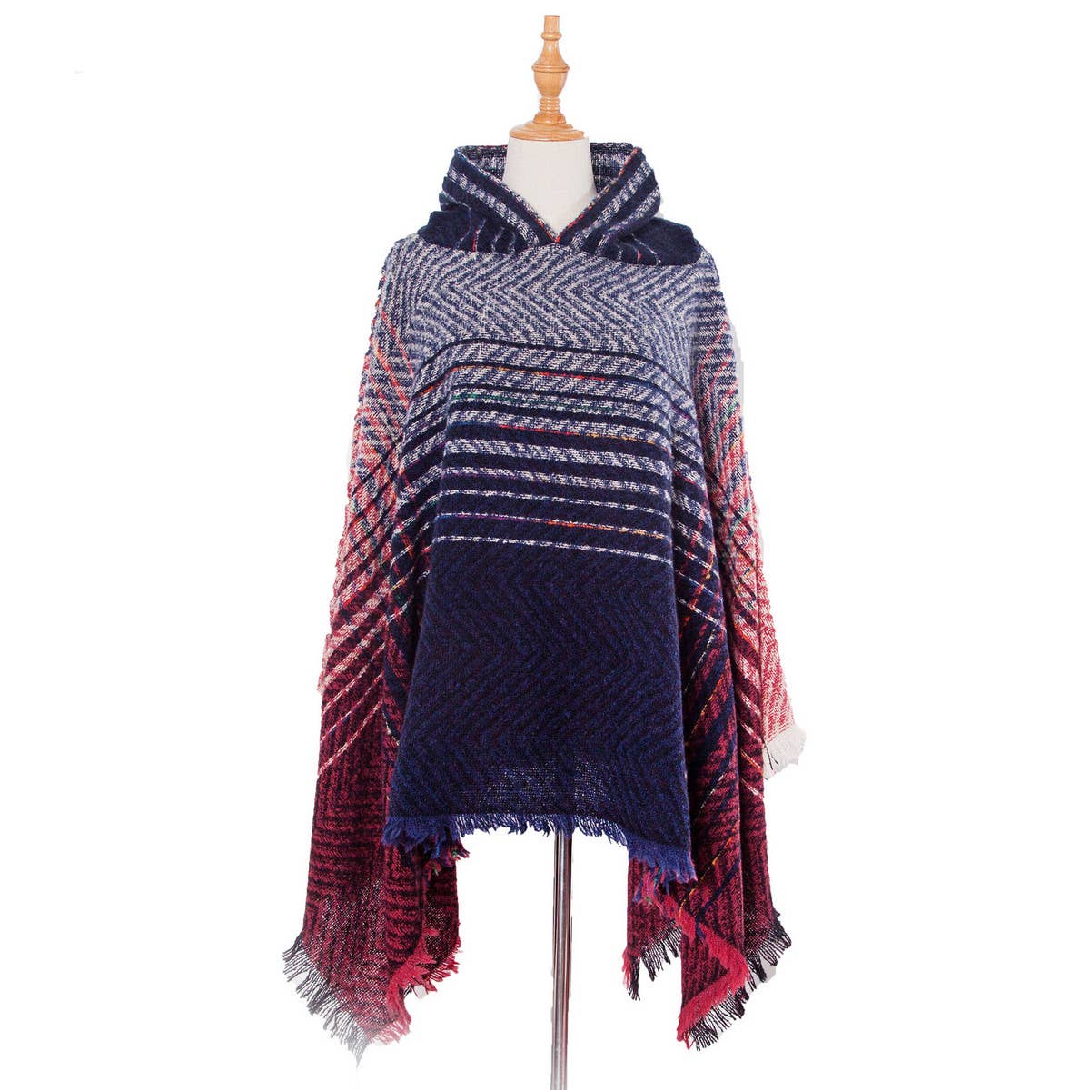 NEW HERRINGBONE GRADIENT HOODED CAPE SHAWL_CWASC1203