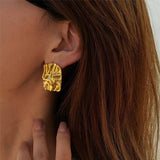 IRREGULAR HIGH GRADE SQUARE PLEATED EARRINGS_CWAJE5045