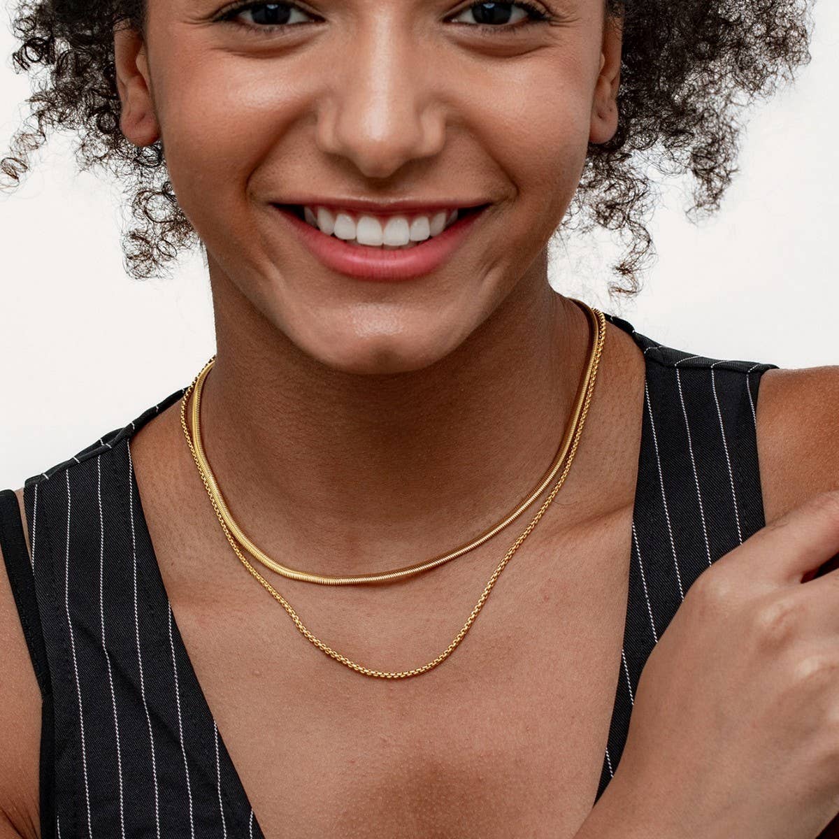 DOUBLE LAYER BLADE SNAKE CHAIN STEEL BEAD NECKLACE_CWMM3634