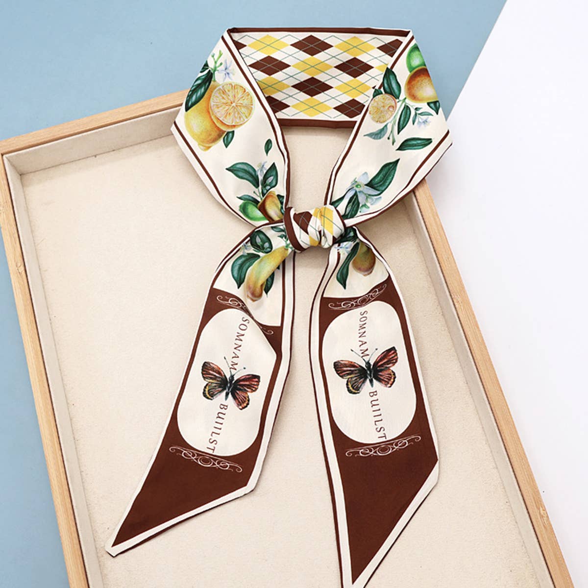 FRUIT PRINT TWILLY SCARF HAIR TIE BAG RIBBON_CWASC0431