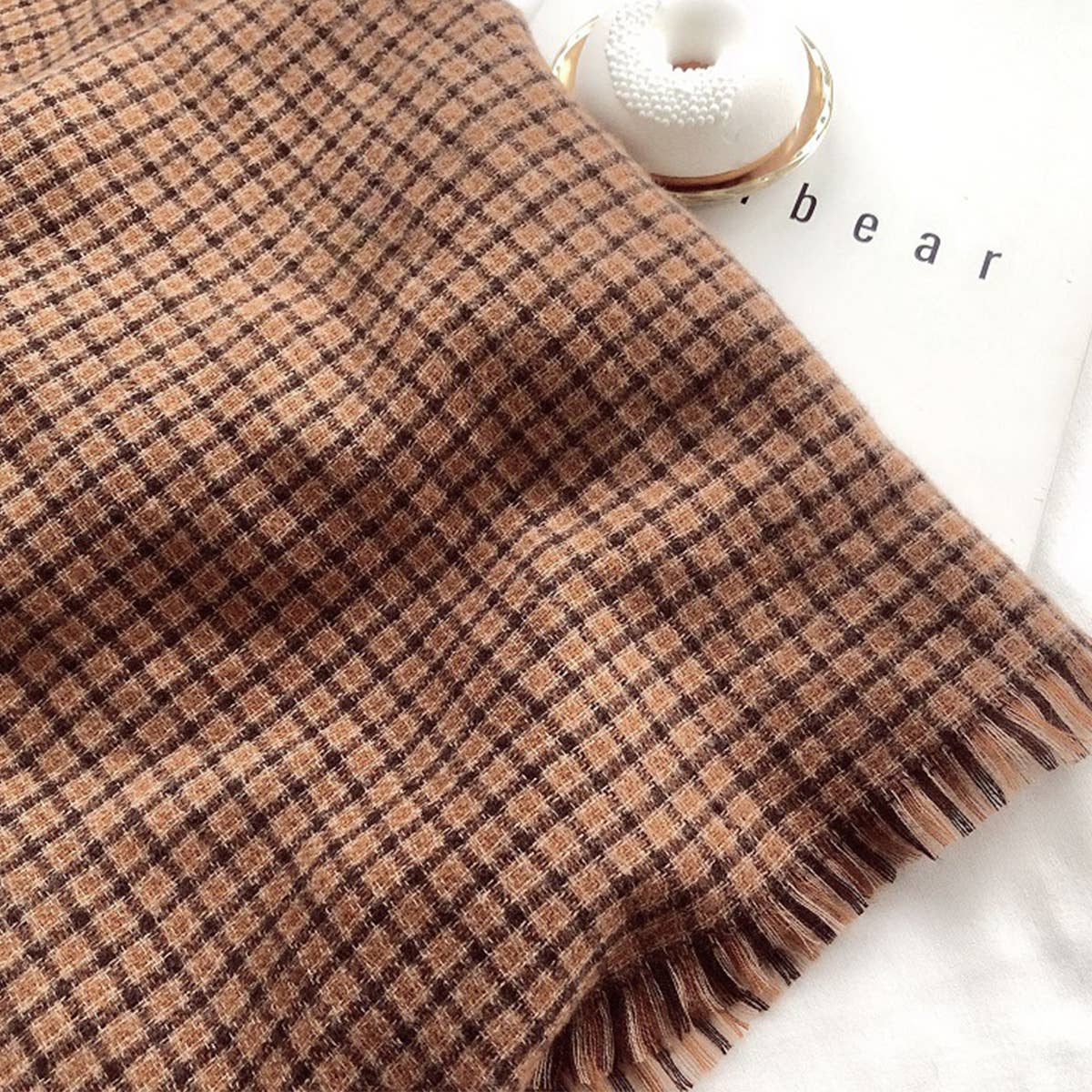 Women Retro Brown Plaid Scarf