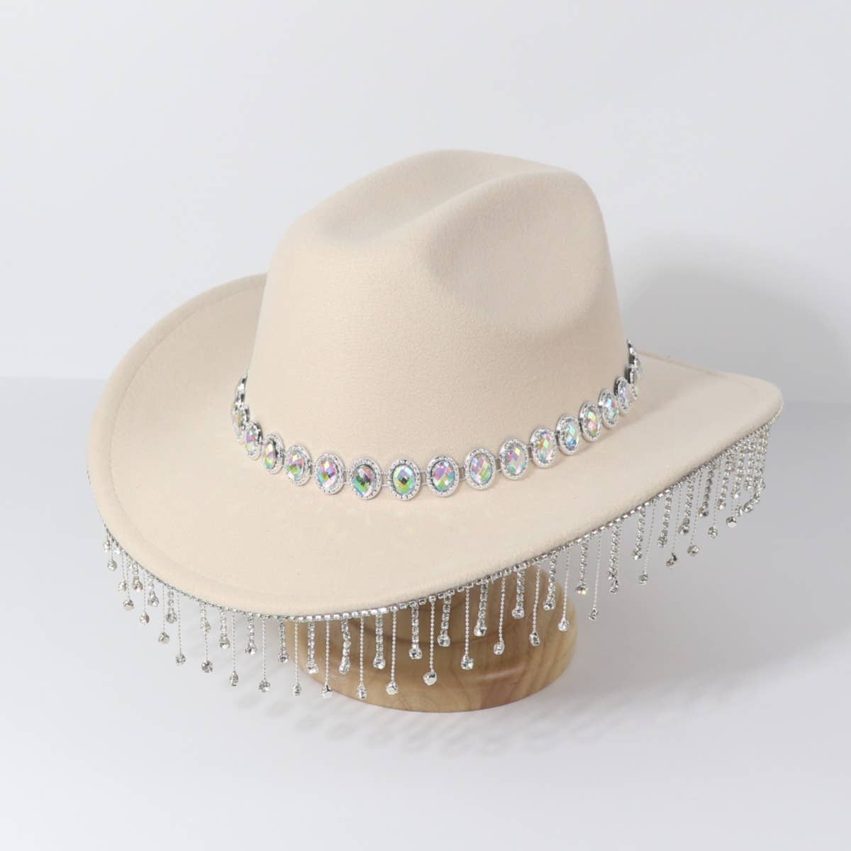 RHINESTONE FRINGE WESTERN COWBOY FEDORA HAT_CWAH3631