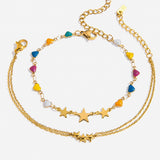 BRIGHT ENAMEL HEART STAR BRACELET 18K GOLD STEEL_CWAJE4812