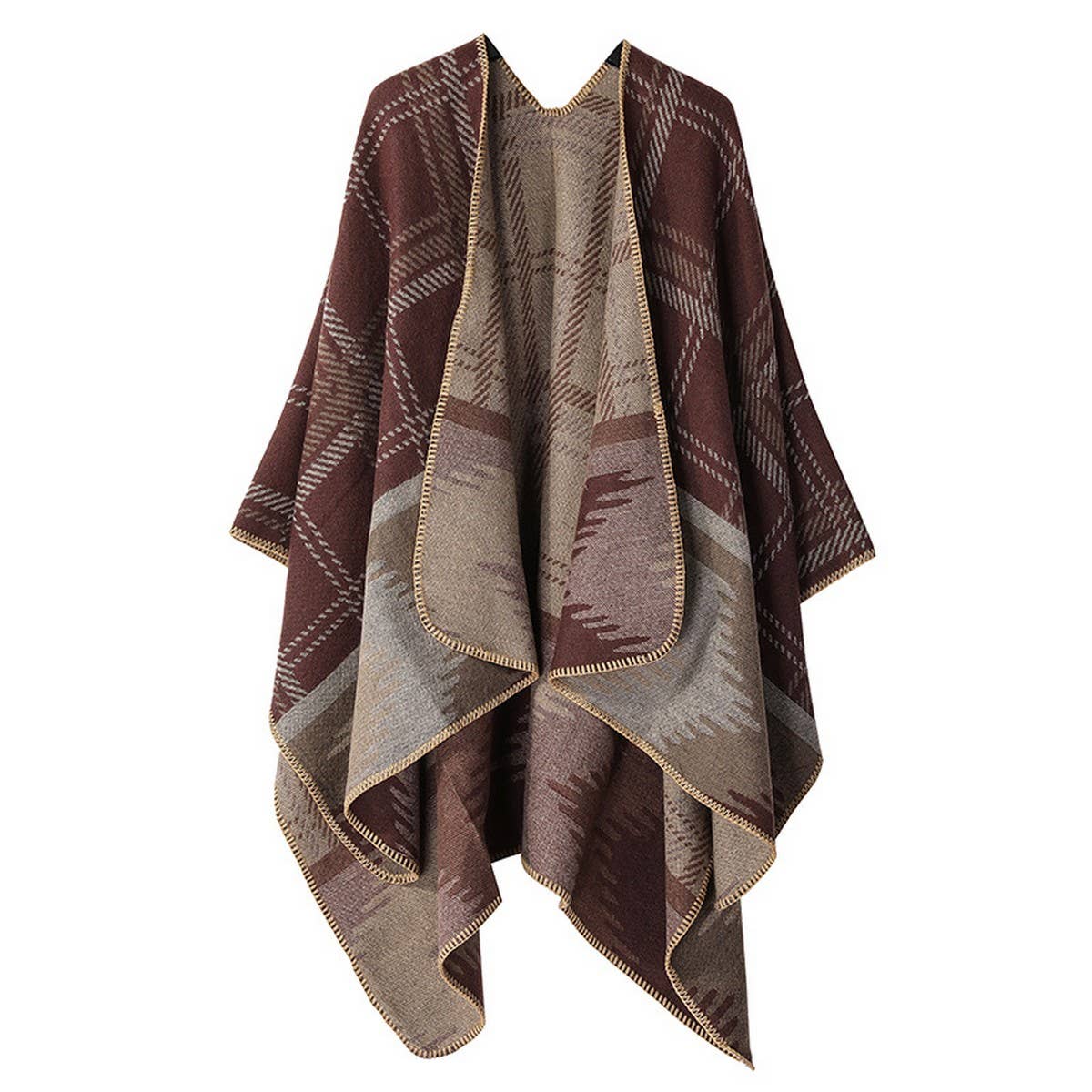 DOUBLE SIDED PLAID FAUX CASHMERE SHAWL CAPE_CWASC2135