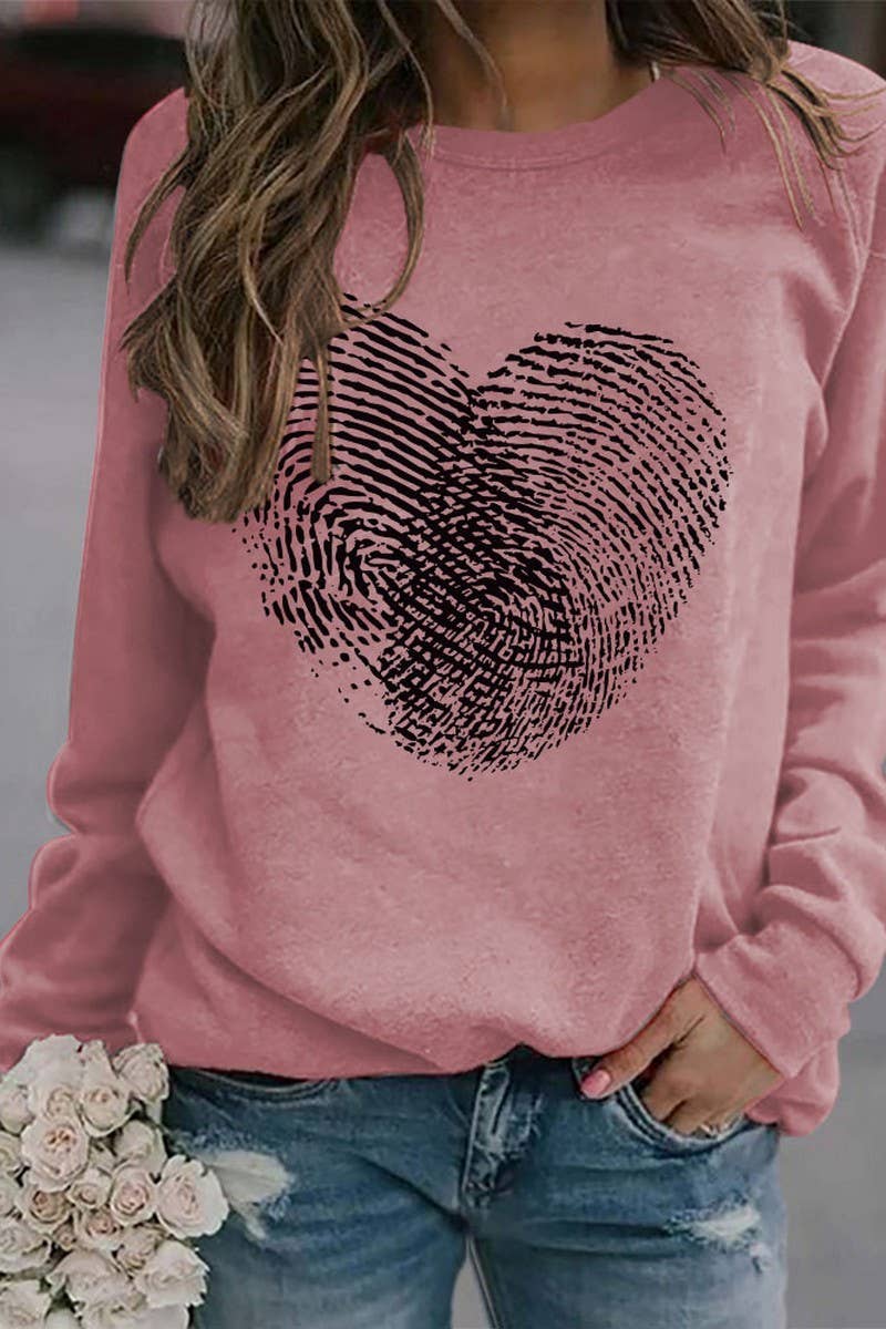 Valentine Day Heart Print Long Sleeved Pullover_Cwtstl0989