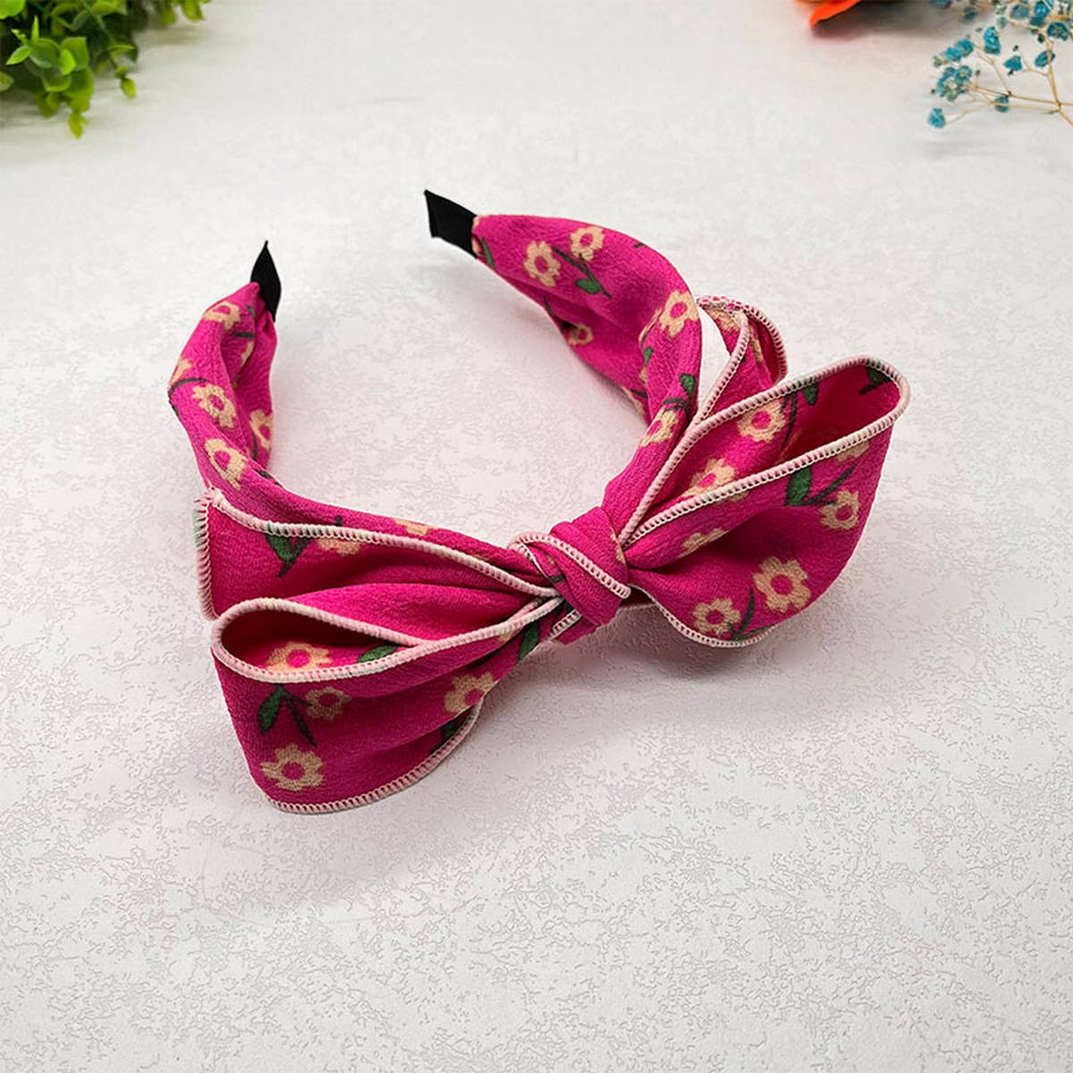 PRESSED WIDE BRIMMED FLORAL BOW HEADBAND_CWAHA2573
